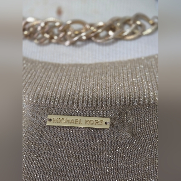 Michael Kors Lightweight Metallic Gold Knit V Neck Midi Dress. Size Small - Picture 8 of 13